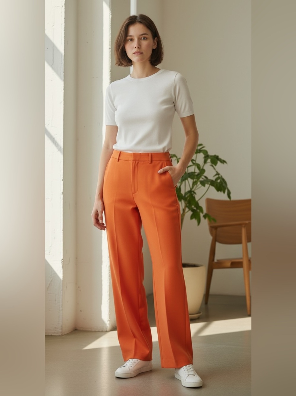New York & Company Orange High-Waist Trousers
